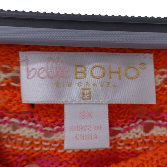 Belle by Kim Gravel Summer Boho Pointelle Stripe Sweater Sz 3X Orange Knit - Picture 13 of 15